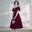 Chic / Beautiful Burgundy Homecoming Graduation Dresses 2020 A-Line / Princess Scoop Neck Suede Short Sleeve Backless Formal Dresses