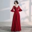 Elegant Burgundy Evening Dresses  2020 A-Line / Princess V-Neck Beading Crystal Tassel Bell sleeves Backless Floor-Length / Long Formal Dresses