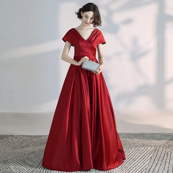 Modern / Fashion Burgundy Evening Dresses 2020 A-Line / Princess V-Neck Backless Sleeveless Floor-Length / Long Formal Dresses