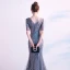 Charmant Gris Robe De Soirée 2020 Trompette / Sirène V-Cou Paillettes 1/2 Manches Dos Nu Longue Robe De Ceremonie
