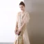 Charmant Champagne Robe De Soirée 2020 Trompette / Sirène V-Cou En Dentelle Faux Diamant Manches Courtes Dos Nu Train De Balayage Robe De Ceremonie