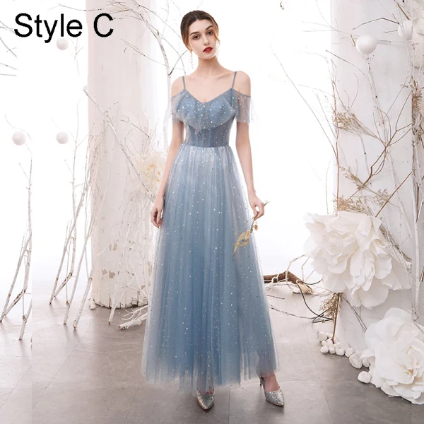 Modern / Fashion Sky Blue Star Sequins Bridesmaid Dresses 2021 A-Line / Princess Off-The-Shoulder Short Sleeve Backless Floor-Length / Long Wedding Party Dresses