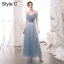 Modern / Fashion Sky Blue Star Sequins Bridesmaid Dresses 2021 A-Line / Princess Off-The-Shoulder Short Sleeve Backless Floor-Length / Long Wedding Party Dresses