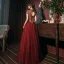 Vintage / Retro Burgundy Prom Dresses 2020 A-Line / Princess High Neck Gold Lace Short Sleeve Backless Floor-Length / Long Formal Dresses