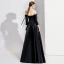 Elegant Black Evening Dresses  2020 A-Line / Princess Off-The-Shoulder Bow 3/4 Sleeve Backless Floor-Length / Long Formal Dresses
