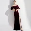 Elegant Burgundy Evening Dresses  2020 Trumpet / Mermaid Suede Off-The-Shoulder Short Sleeve Split Front Floor-Length / Long Formal Dresses