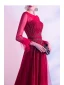 High-end Red Evening Dresses  2020 A-Line / Princess Scoop Neck Beading Crystal Sequins Sash Long Sleeve Floor-Length / Long Formal Dresses