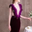Amazing / Unique Grape Evening Dresses  2018 Trumpet / Mermaid Feather Rhinestone Scoop Neck Suede Sleeveless Sweep Train Formal Dresses