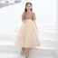 Fashion Gold Sequins Short Birthday Flower Girl Dresses 2021 A-Line / Princess Scoop Neck Bow Sash Short Sleeve