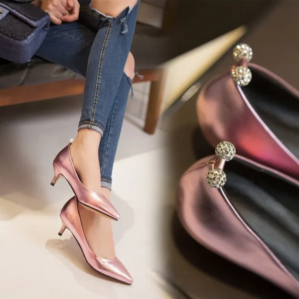 Elegante Silber Abend Pumps 2019 Strass 3 cm Stilettos Low Heel Spitzschuh Pumps