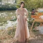 Modest / Simple Blushing Pink Wedding Party Dresses 2021 A-Line / Princess V-Neck Short Sleeve Backless Floor-Length / Long Bridesmaid Dresses