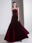 Elegant Burgundy Evening Dresses  2020 A-Line / Princess Suede Strapless Sleeveless Backless Floor-Length / Long Formal Dresses