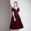 Elegant Burgundy Evening Dresses  2020 A-Line / Princess Suede Square Neckline Short Sleeve Backless Tea-length Formal Dresses