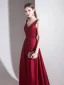 Elegant Burgundy Evening Dresses  2020 A-Line / Princess Satin V-Neck Sleeveless Backless Bow Floor-Length / Long Formal Dresses
