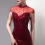 Chic Bordeaux Robe De Soirée 2020 Trompette / Sirène Perlage Gland Paillettes Col Haut Manches Courtes Longue Robe De Ceremonie