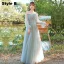 Modest / Simple Sage Green Ruffle Bridesmaid Dresses 2021 A-Line / Princess V-Neck Short Sleeve Backless Floor-Length / Long Wedding Party Dresses
