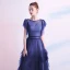 Elegant Ocean Blue Evening Dresses  2020 A-Line / Princess Scoop Neck Short Sleeve Floor-Length / Long Formal Dresses