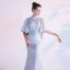 Elegant Silver Evening Dresses  2020 Trumpet / Mermaid High Neck Lace Flower Pearl Appliques 1/2 Sleeves Floor-Length / Long Formal Dresses