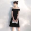 Modern / Fashion Black Party Dresses 2020 A-Line / Princess Off-The-Shoulder Short Sleeve Backless Knee-Length Formal Dresses