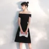Modern / Fashion Black Party Dresses 2020 A-Line / Princess Off-The-Shoulder Short Sleeve Backless Knee-Length Formal Dresses