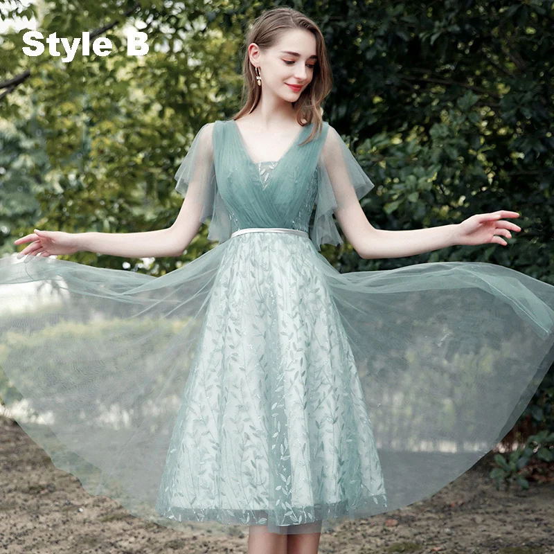 Chic Beautiful Mint Green Bridesmaid Dresses 2021 A-Line Princess Scoop Neck Short Sash
