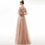 Classy Pearl Pink Evening Dresses  2020 A-Line / Princess Scoop Neck Lace Flower Appliques Crystal Short Sleeve Backless Floor-Length / Long Formal Dresses