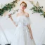 Charming Ivory Wedding Dresses 2020 A-Line / Princess Off-The-Shoulder Lace Flower Appliques Short Sleeve Backless Chapel Train