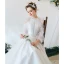 Élégant Ivoire Robe De Mariée 2020 Princesse Volants Encolure Dégagée En Dentelle Fleur 3/4 Manches Dos Nu Tribunal Train