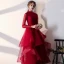 Vintage / Retro Muslim Burgundy Evening Dresses  2020 A-Line / Princess High Neck Sequins Long Sleeve Backless Cascading Ruffles Floor-Length / Long Formal Dresses
