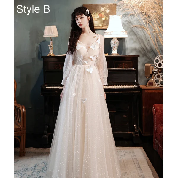 Modest / Simple Champagne Bridesmaid Dresses 2021 A-Line / Princess Scoop Neck Butterfly Lace Flower Short Sleeve Backless Floor-Length / Long Wedding Party Dresses
