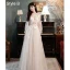 Modest / Simple Champagne Bridesmaid Dresses 2021 A-Line / Princess Scoop Neck Butterfly Lace Flower Short Sleeve Backless Floor-Length / Long Wedding Party Dresses