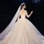 Luxury / Gorgeous Champagne Wedding Dresses 2020 Ball Gown High Neck Sequins Lace Flower Appliques 3/4 Sleeve Backless Royal Train