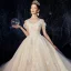 Luxe Champagne Robe De Mariée 2020 Princesse Encolure Carrée En Dentelle Fleur Appliques Faux Diamant Perle Sans Manches Dos Nu Royal Train