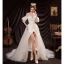 Sexy Hohes Niedriges Ivory / Creme Satin Strand Brautkleider / Hochzeitskleider 2021 Asymmetrisch Off Shoulder Kurze Ärmel Rückenfreies Schleife Hochzeit