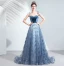 Charmant Océan Bleu Robe De Soirée 2020 Princesse Daim Bretelles Spaghetti Perlage Cristal Glitter Paillettes Sans Manches Dos Nu Tribunal Train Robe De Ceremonie
