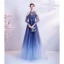 Charming Ocean Blue Prom Dresses 2021 A-Line / Princess Scoop Neck Beading Crystal Sequins Floor-Length / Long Short Sleeve Backless Prom Formal Dresses