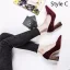 Charmant Bordeaux Soirée Sandales Femme 2019 Paillettes Daim Bride Cheville 8 cm Talons Épais À Bout Pointu Sandales