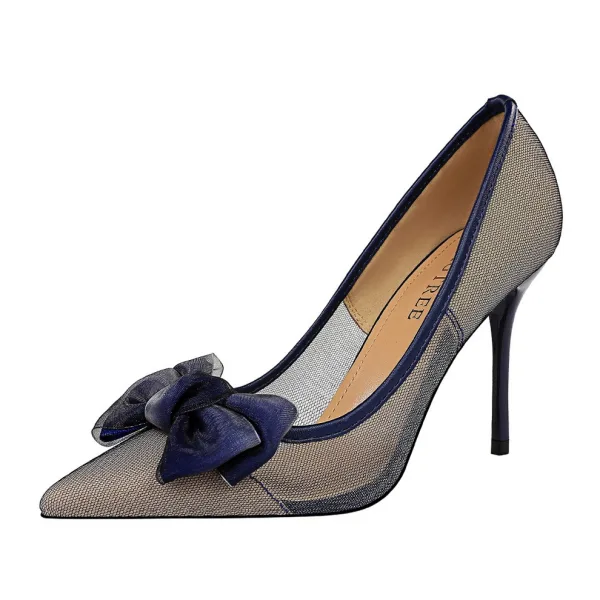 Affordable Black Casual Pumps 2019 Bow 9 cm Stiletto Heels Pointed Toe Pumps