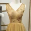Élégant Doré Robe De Soirée 2019 Princesse V-Cou Perlage En Dentelle Paillettes Sans Manches Dos Nu Longue Robe De Ceremonie