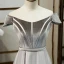 Classic Grey Prom Dresses 2019 A-Line / Princess Off-The-Shoulder Suede Short Sleeve Backless Floor-Length / Long Formal Dresses