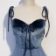 Classy Ocean Blue Prom Dresses 2020 A-Line / Princess Spaghetti Straps Bow Suede Sleeveless Backless Floor-Length / Long Formal Dresses