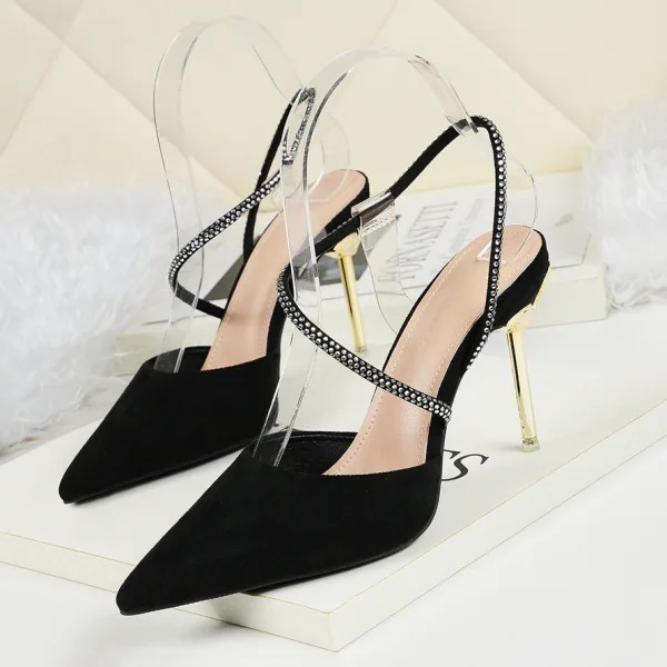 Simple Rouge Cocktail Soirée Chaussures Femmes 2019 Daim Faux Diamant 9 cm Talons Aiguilles À Bout Pointu Talons Hauts