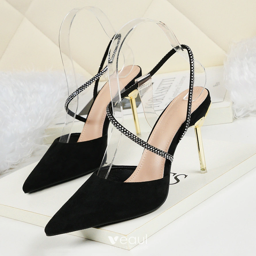 Modest Simple Red Cocktail Party Evening Party Womens Shoes 2019 Suede Rhinestone 9 cm Stiletto Heels Pointed Toe High Heels