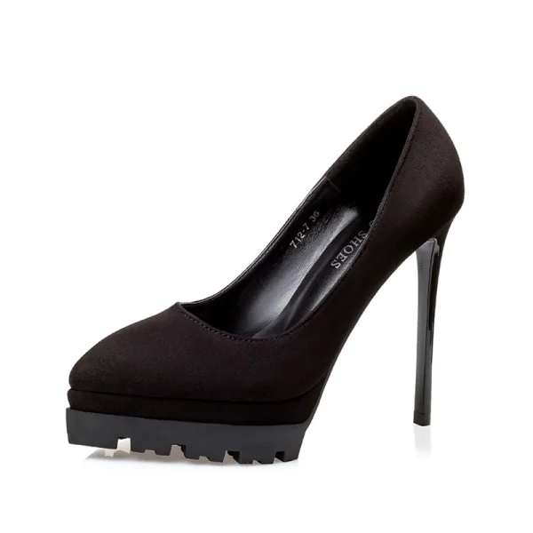 Stilig Kaki Kontors Pumps 2019 Mocka 12 cm Stilettklackar Spetsiga Pumps