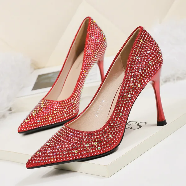Charmant Champagne Soirée Escarpins 2020 Faux Diamant Paillettes 9 cm Talons Aiguilles À Bout Pointu Escarpins
