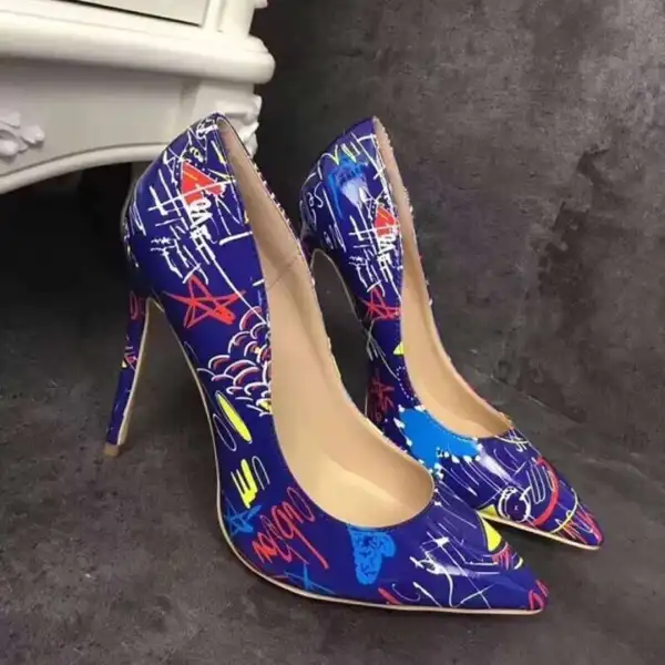 Unique Freizeit Königliches Blau Gekritzel Pumps 2020 11 cm Stilettos Spitzschuh Pumps