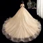 Charming Champagne Wedding Dresses 2020 Ball Gown Off-The-Shoulder Sequins Lace Flower Sleeveless Backless Chapel Train