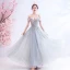 Classy Grey Prom Dresses 2020 A-Line / Princess Off-The-Shoulder Beading Crystal Lace Flower Sleeveless Backless Floor-Length / Long Formal Dresses