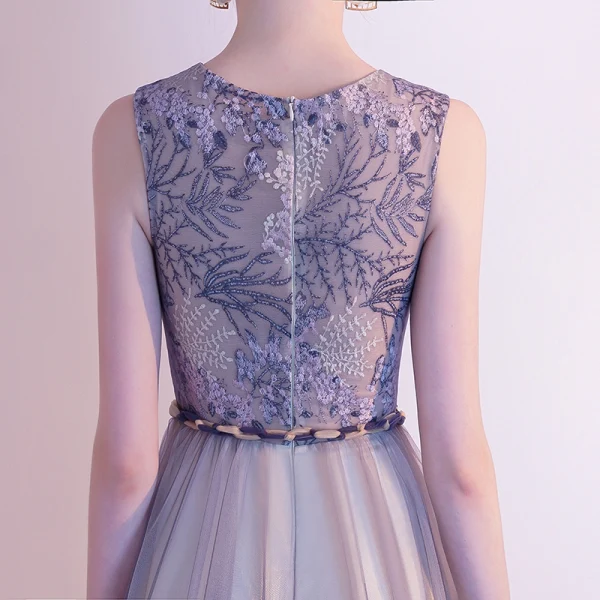 Chic / Beautiful Purple Evening Dresses  2020 A-Line / Princess Lace Scoop Neck Sleeveless Floor-Length / Long Formal Dresses