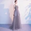 Elegant Grey Evening Dresses  2020 A-Line / Princess V-Neck Beading Sequins Sleeveless Backless Floor-Length / Long Formal Dresses